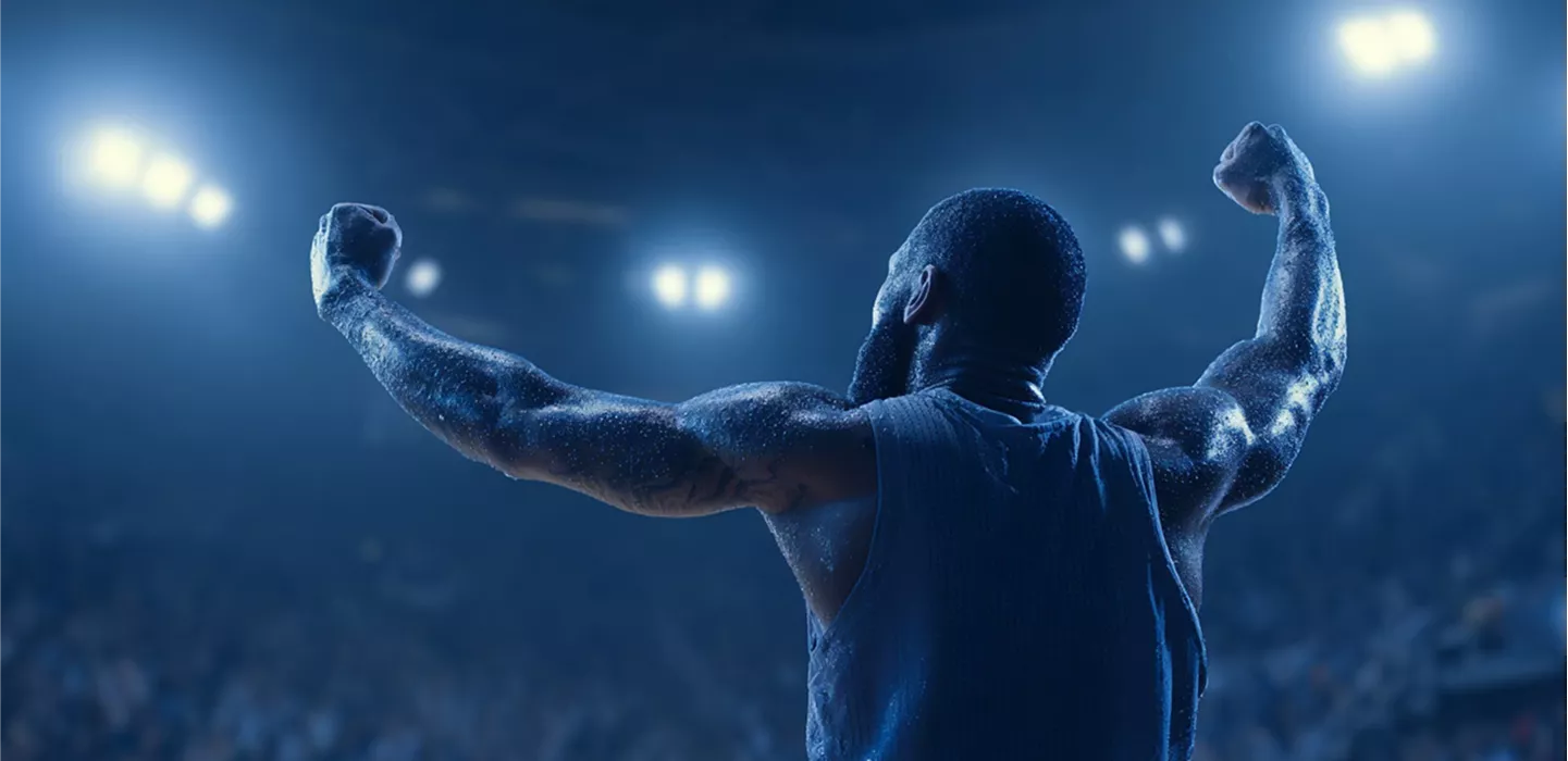 Basketbolcu zaferini kutluyor, eller havada, 1xBet